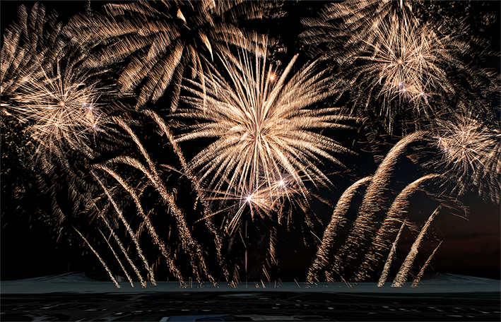 Fond bouquet or Ellipse Pyrotechnique feux d'artifice gironde landes aquitaine