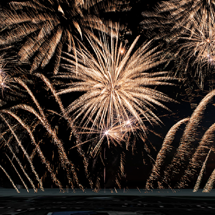 Fond bouquet or Ellipse Pyrotechnique feux d'artifice gironde landes aquitaine